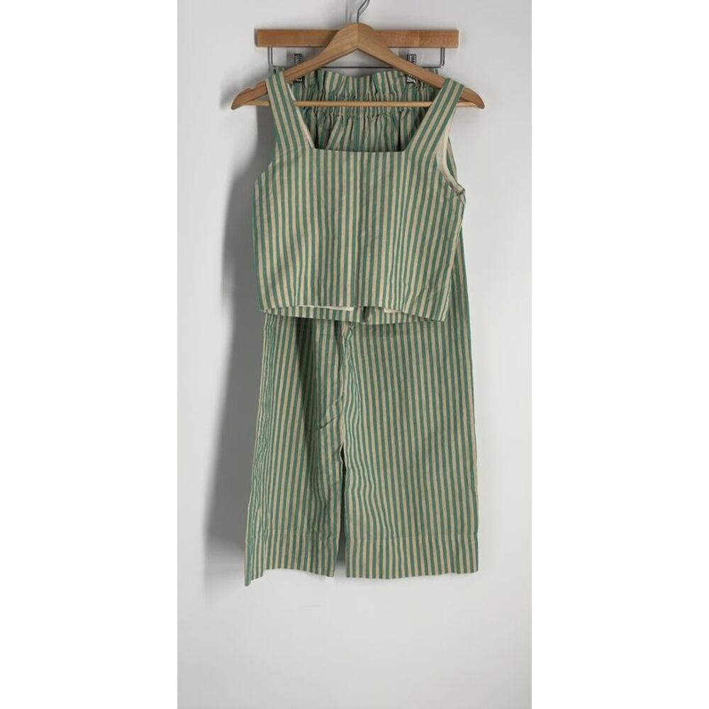 Sezane Green and Cream Striped Cropped Jumpsuit - Picture 1 of 3